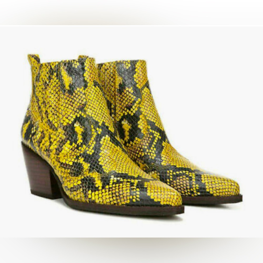Sam Edelman Winona Snakeskin Leather Booties in Yellow - Size 6.5